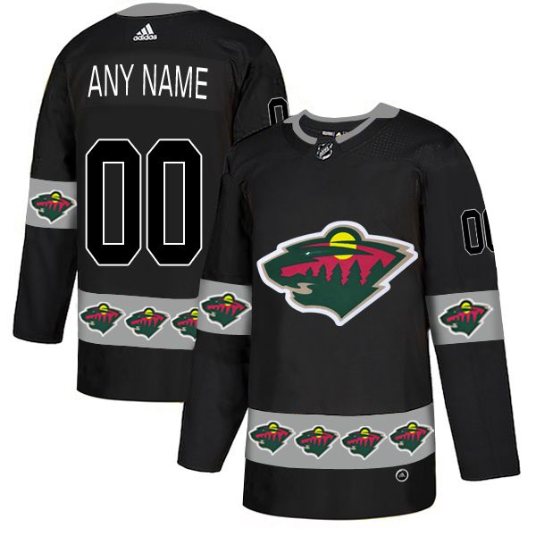 Men Minnesota Wild #00 Any Name Black Custom Adidas Fashion NHL Jersey